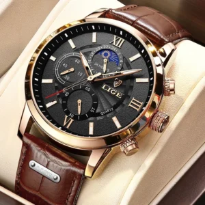 2025 New Lige Men’s Luxury Leather Waterproof Watch