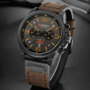 CURREN Men’s Luxury Waterproof Chronograph Leather Watch