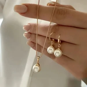 Fashion Elegant Vintage Gold Pearl Pendant Jewelry Set for Women