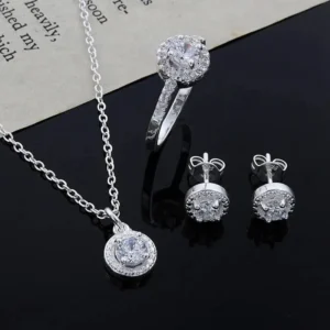 4pcs Zirconia Bright Silver Plated Jewelry Set