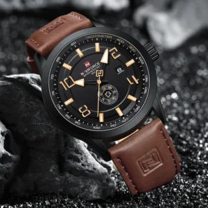 NAVIFORCE Men’s Luminous Leather Wristwatch