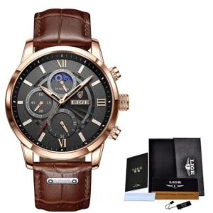 Men’s Leather Quartz Sports Waterproof Watch